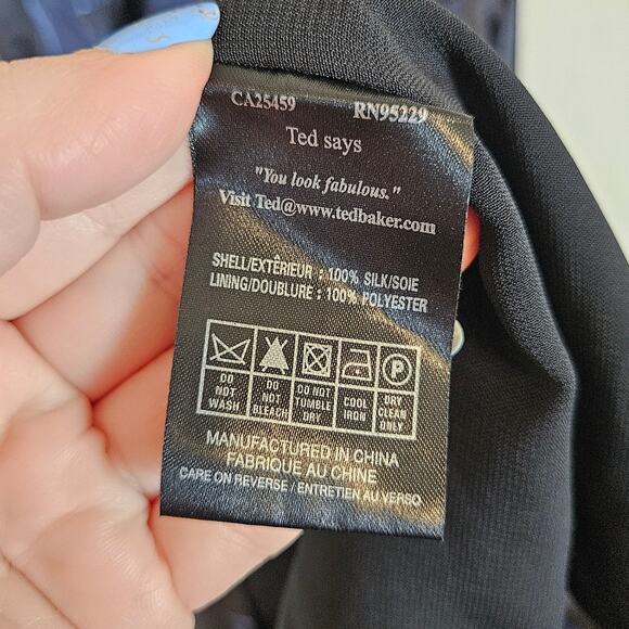 Ted Baker Silk V Neck Sheath Dress Black Blue Print Womens 4 - Picture 9 of 11